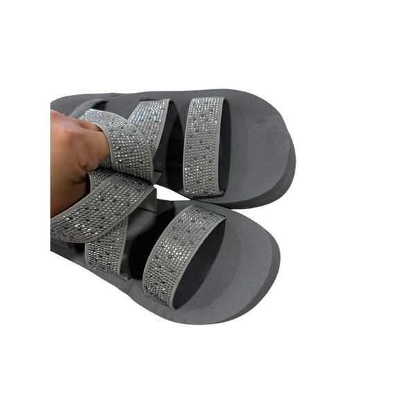 Yellow box Light Gray Grey Rhinestone Strappy Platform Sandals Women’s Size 8.5 - Picture 7 of 8